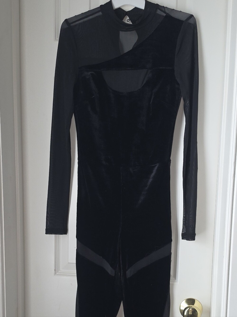 BEBE x Ciara Black Velvet & Mesh Long-Sleeve Jumpsuit XS